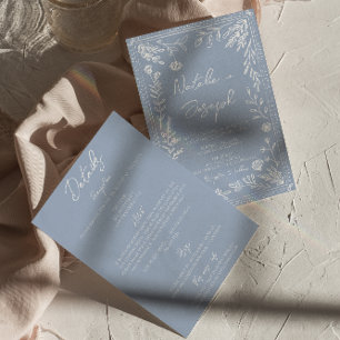 Boho Blaue Florale Botanische Alles-in-Einem-Hochz Einladung
