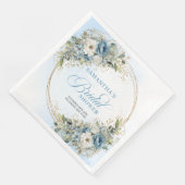 Boho blaue florale Eukalyptus Gold Brautparty Serviette (Ecke)