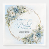 Boho blaue florale Eukalyptus Gold Brautparty Serviette (Vorderseite)