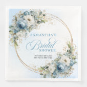 Boho blaue florale Eukalyptus-Gold-Brautparty Serviette (Vorderseite)