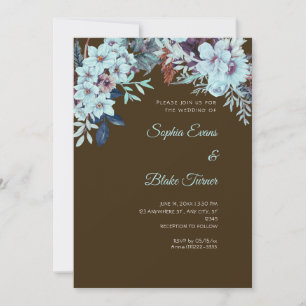 Boho Blaue Florale Winter-Mocha-Braune Hochzeit Einladung