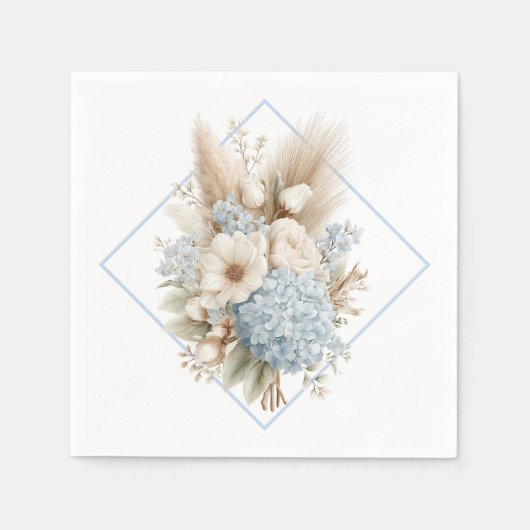 Boho Blaue Hortensien-Papier Servietten (Vorderseite)