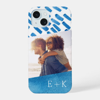 Boho Blaue Wasserfarben-Abstrakt | Monogrammfoto iPhone 15 Hülle