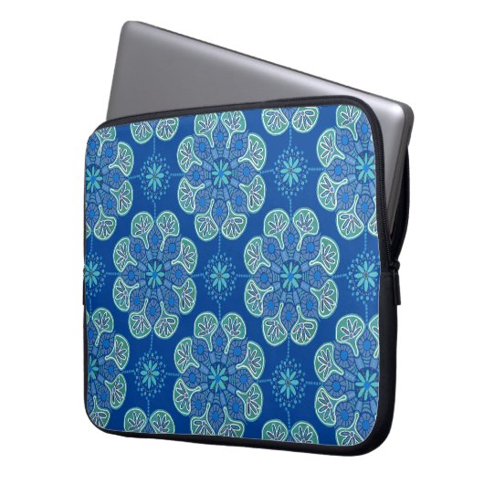 Boho blauen Medaillen Laptop-Sieb Laptopschutzhülle (Vorderseite Links)