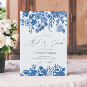 Boho blauen rustikalen Hand bemalt Blumenzehen Einladung