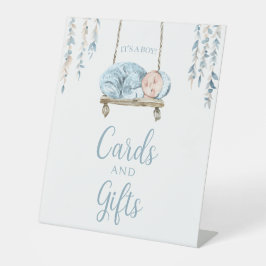 Boho blauer Baby Boy Duschgel Gästebuch Sockelschild