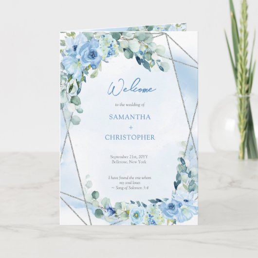 Boho blauer Eukalyptus Glitzer Programm (Vorderseite)