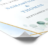 Boho blauer Eukalyptus Gold Hochzeitsempfang Poster (Ecke)