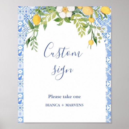 Boho Blauer Kachel und Lemon Hochzeitsplatz Poster (Vorne)