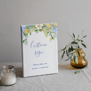 Boho Blauer Kachel und Lemon Hochzeitsplatz Poster