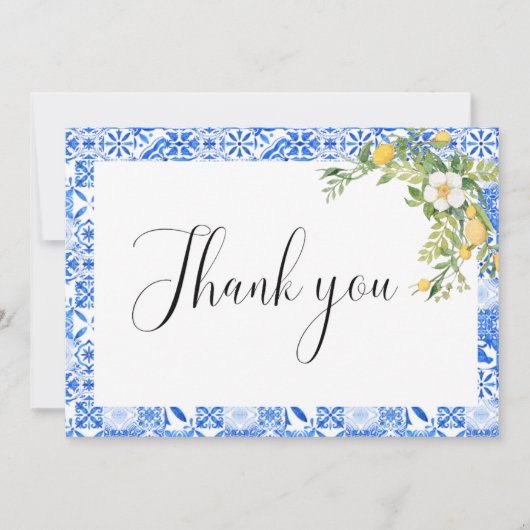 Boho blauer Lemon Brautparty Danke, Card Ankündigung (Vorderseite)