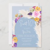 Boho blauer Pampas Wüstenbogen Sweet 16 Einladung (Vorderseite)