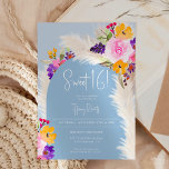 Boho blauer Pampas Wüstenbogen Sweet 16 Einladung<br><div class="desc">Hübsches botanisches Boho staubblau,  Erdton und Rosa,  gelb lila florale Wasserfarbe und Pampasgras Sweet 16 Geburtstagsfeier Einladung mit Pampas Aquarell,  Bogen in Beige und mit bunten Blume im Garten.</div>