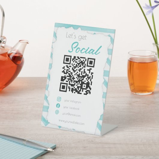 Boho blauer QR Küstencode scme ich soziale Medien Sockelschild (In SItu)