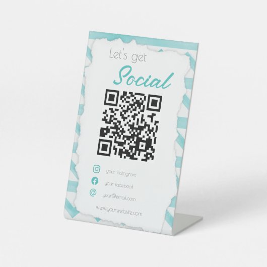 Boho blauer QR Küstencode scme ich soziale Medien Sockelschild (Vorderseite)