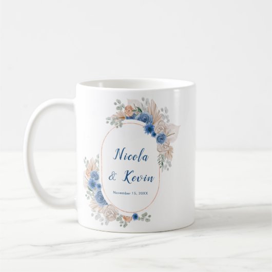 Boho-Blaues Pampasgras Hochzeit Kaffeetasse (Links)