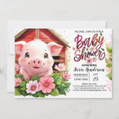 Boho bllossoms Pink Pig Baby Dusche Einladung (Vorderseite)