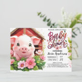 Boho bllossoms Pink Pig Baby Dusche Einladung (Stehend Vorderseite)