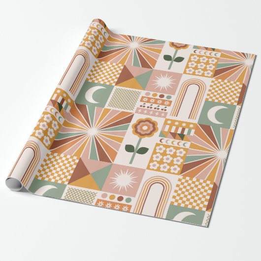 Boho Blocks Floral Geschenkpapier (Ungerollt)