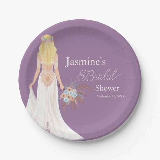 Boho Blonde Haarbrücke mit Blume Pappteller (Vorderseite)