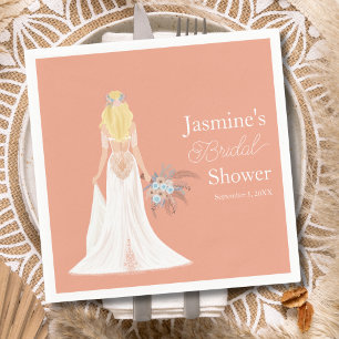 Boho-Blondine Braut mit Blumen Serviette