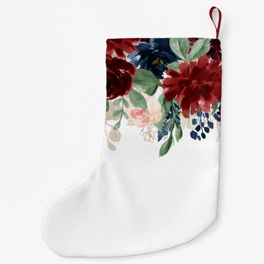 Boho Bloom | Blaues Muster in Burgund Kleiner Weihnachtsstrumpf (Rückseite)