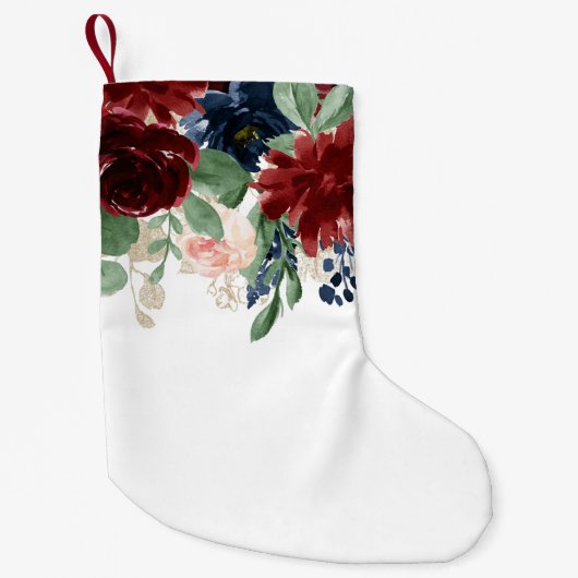 Boho Bloom | Blaues Muster in Burgund Kleiner Weihnachtsstrumpf (Vorderseite)