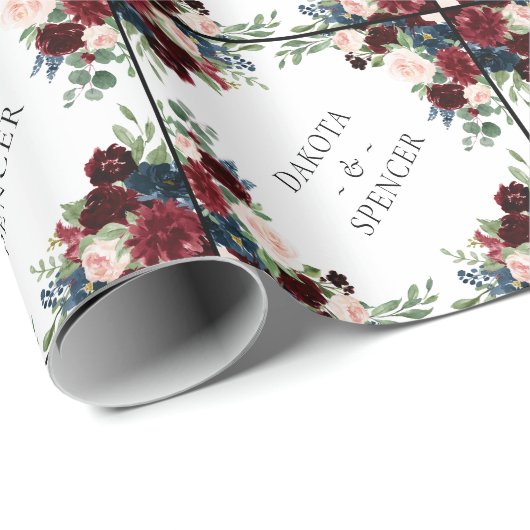 Boho Bloom | Bugundy Red and Navy Blue Custom Geschenkpapier (Rolleneckpunkt)