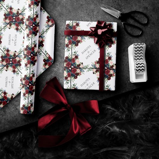 Boho Bloom | Bugundy Red and Navy Blue Custom Geschenkpapier