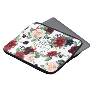 Boho Bloom Bugundy Red and Navy Blue Custom Laptopschutzhülle