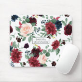 Boho Bloom | Bugundy Red and Navy Blue Custom Mousepad (Mit Mouse)