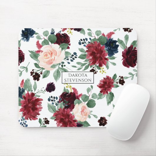 Boho Bloom | Bugundy Red and Navy Blue Custom Mousepad (Mit Mouse)