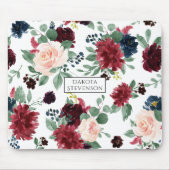 Boho Bloom | Bugundy Red and Navy Blue Custom Mousepad (Vorne)