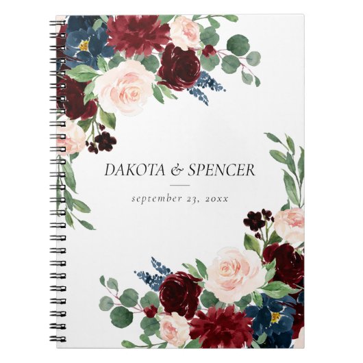 Boho Bloom | Bugundy Red and Navy Blue Custom Notizblock (Vorderseite)