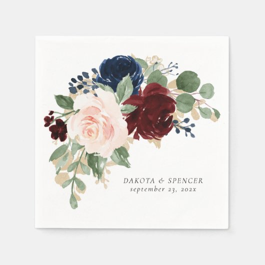 Boho Bloom | Bugundy Red and Navy Blue Custom Serviette (Vorderseite)