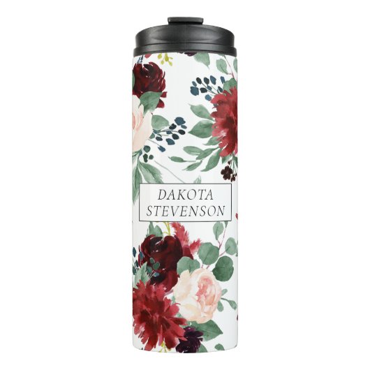 Boho Bloom | Bugundy Red and Navy Blue Custom Thermosbecher (Vorderseite)