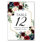Boho Bloom | Bugundy Red and Navy Blue Custom Tischnummer (Vorderseite)