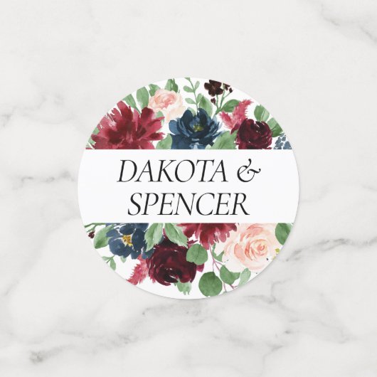 Boho Bloom | Burgund Blush and Navy Blue Custom Konfetti (Klein Vorderseite)