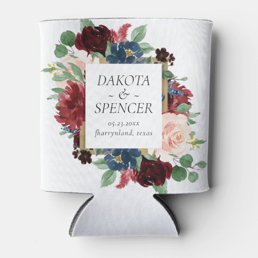 Boho Bloom | Burgund Rot und Marine Save the Date Dosenkühler (Vorderseite)