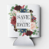 Boho Bloom | Burgund Rot und Marine Save the Date Dosenkühler (Rückseite)