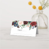 Boho Bloom | Burgund Rot und Rustikale Marinegarla Platzkarte (Vorderseite)