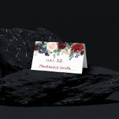 Boho Bloom | Burgund Rot und Rustikale Marinegarla Platzkarte