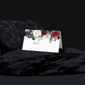 Boho Bloom | Burgund Rot und Rustikale Marinegarla Platzkarte