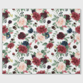 Boho Bloom | Burgund Rustikales blaues und rotes M Geschenkpapier (Flach)
