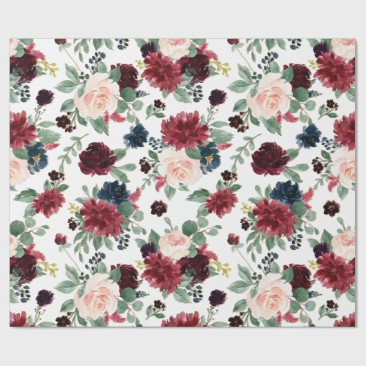 Boho Bloom | Burgund Rustikales blaues und rotes M Geschenkpapier (Flach)