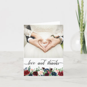 Boho Bloom Burgund und Marine 2 Foto Liebe und Dankeskarte