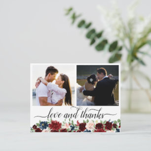Boho Bloom Burgund und Marine 2 Foto Vielen Dank Postkarte