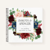 Boho Bloom | Burgund und Navy Foto Gästebuch Notizblock (Vorderseite)