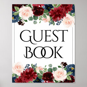 Boho Bloom   Burgunderroter und Marineblauer Gäste Poster