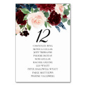 Boho Bloom | Burgundy Blush and Navy Guest Names Tischnummer (Vorderseite)